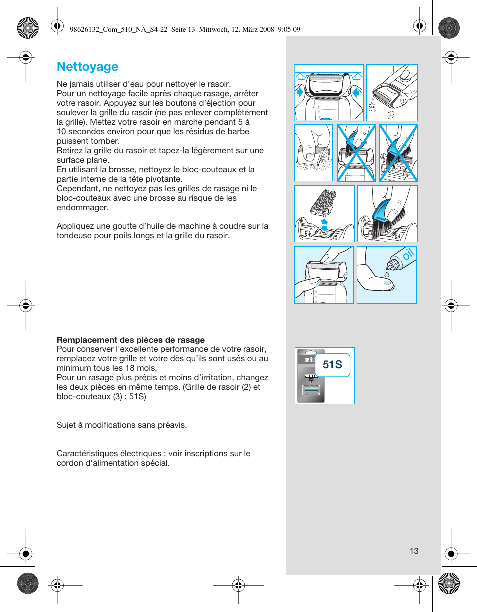 Nettoyage | Braun 510 Series 5 User Manual | Page 13 / 19