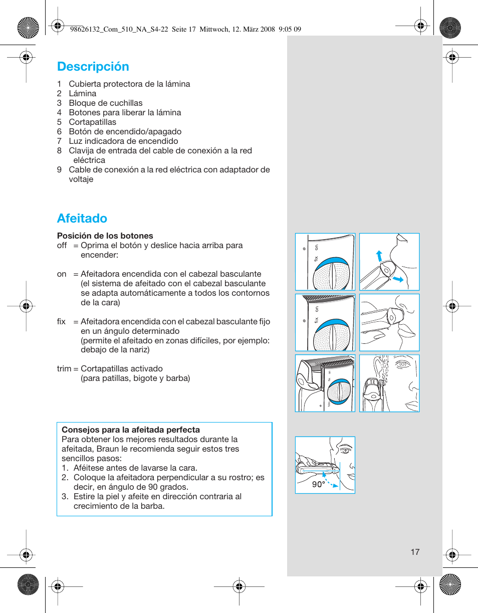 Descripción, Afeitado | Braun 510 Series 5 User Manual | Page 17 / 19