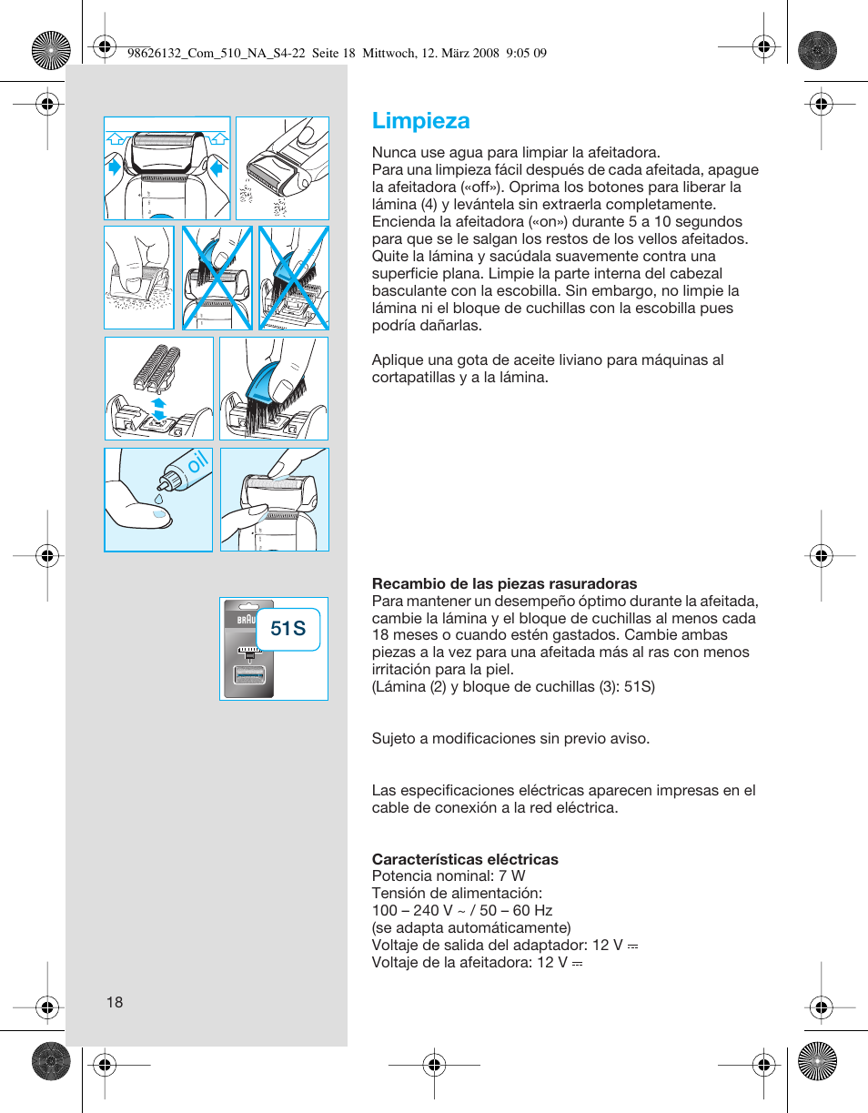 Limpieza | Braun 510 Series 5 User Manual | Page 18 / 19