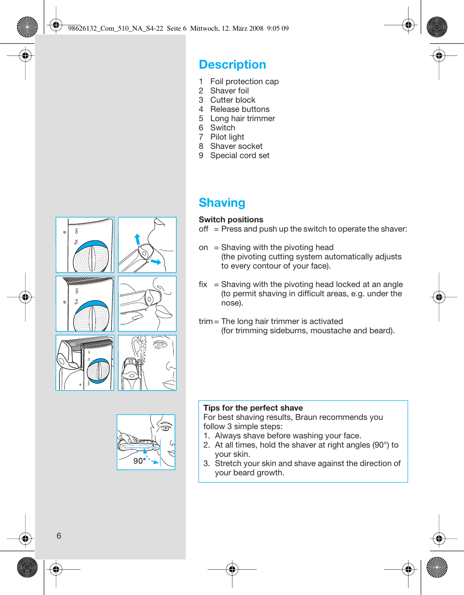 Description, Shaving | Braun 510 Series 5 User Manual | Page 6 / 19