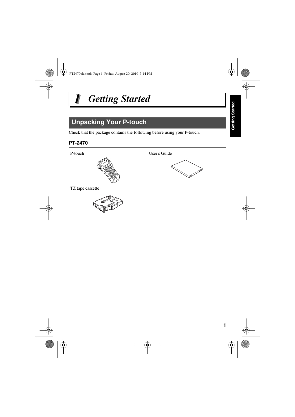 Getting started, Unpacking your p-touch | Brother PT-2470 User Manual | Page 11 / 66