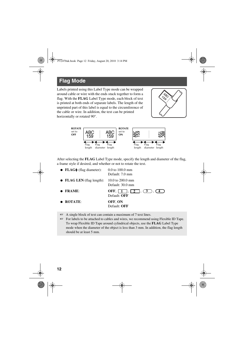 Flag mode | Brother PT-2470 User Manual | Page 22 / 66