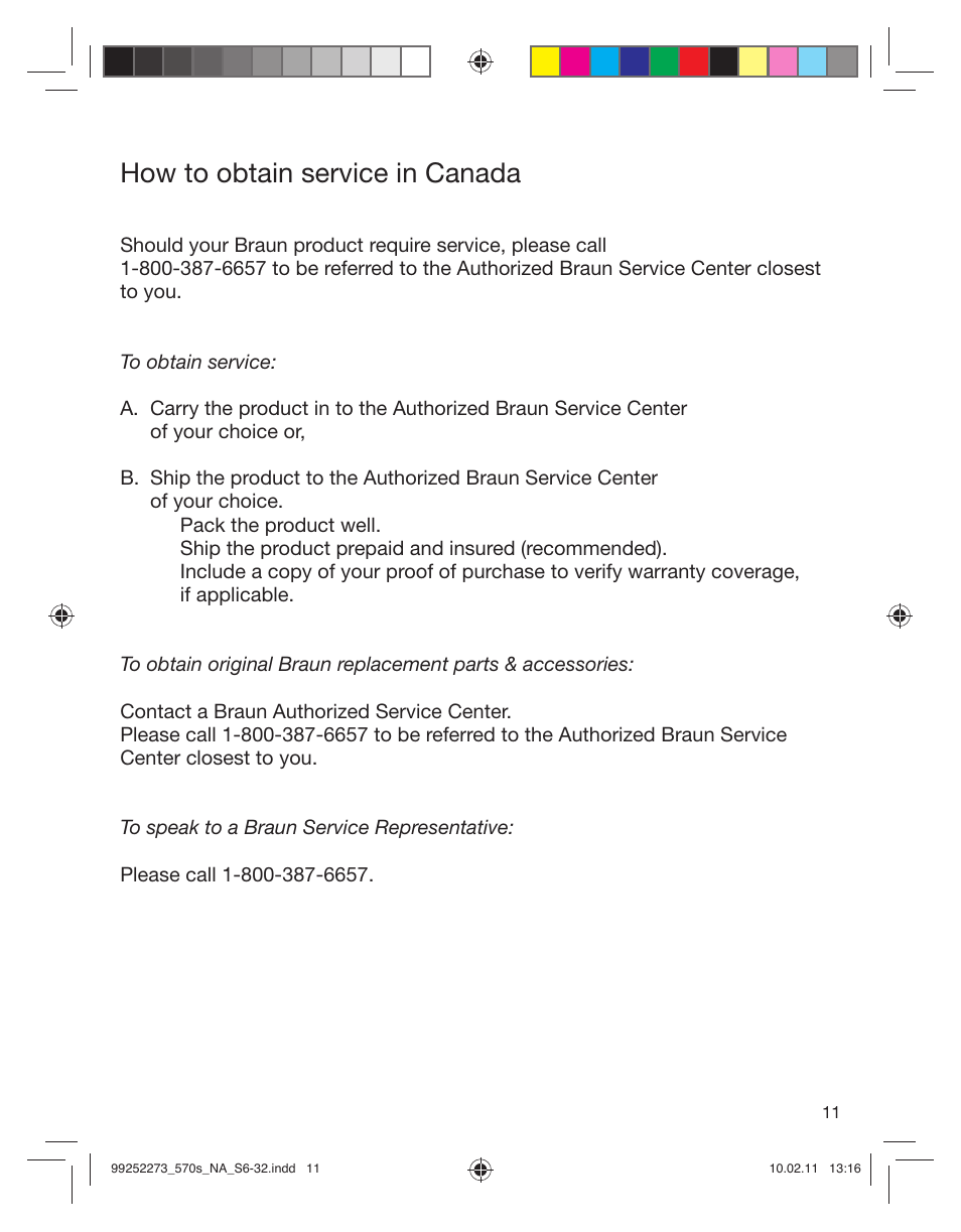 How to obtain service in canada | Braun 530s-4 Series 5 User Manual | Page 10 / 28