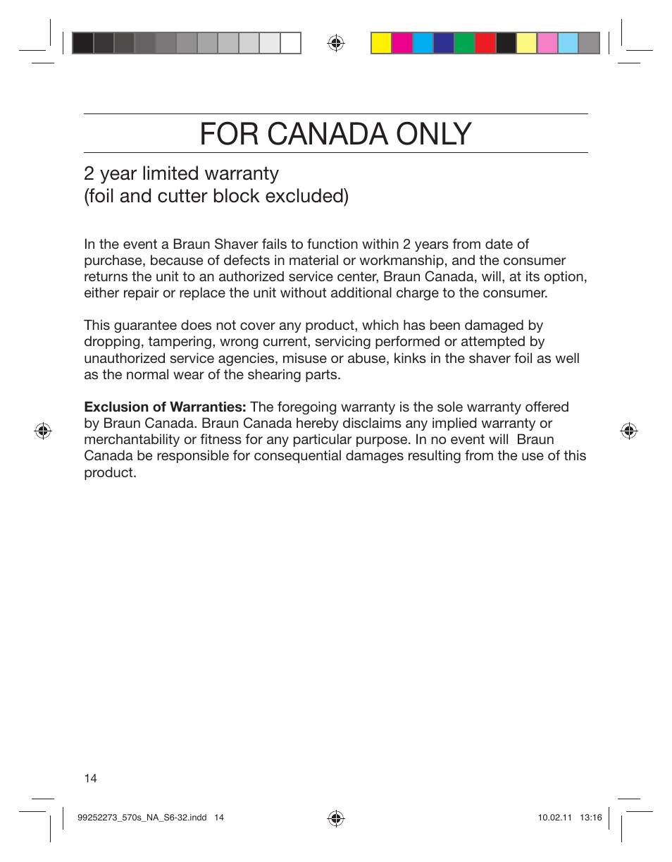 For canada only | Braun 530s-4 Series 5 User Manual | Page 13 / 28