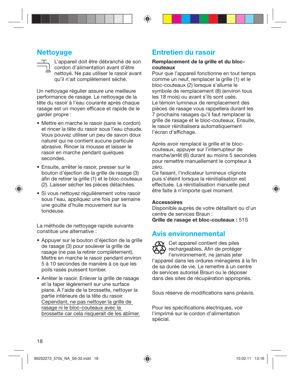 Nettoyage, Entretien du rasoir, Avis environnemental | Braun 530s-4 Series 5 User Manual | Page 17 / 28
