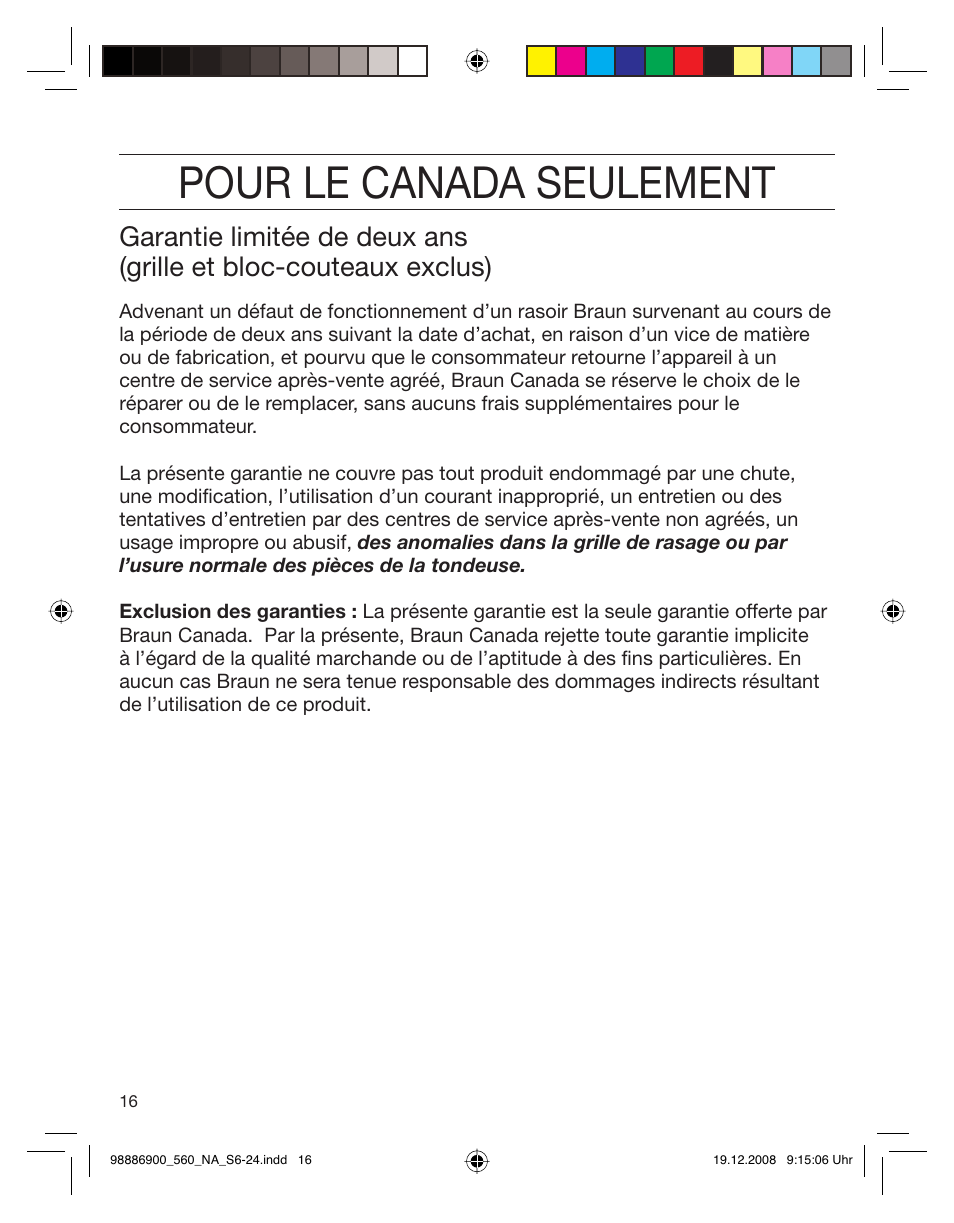 Pour le canada seulement | Braun 550-5751 Series 5 User Manual | Page 15 / 21