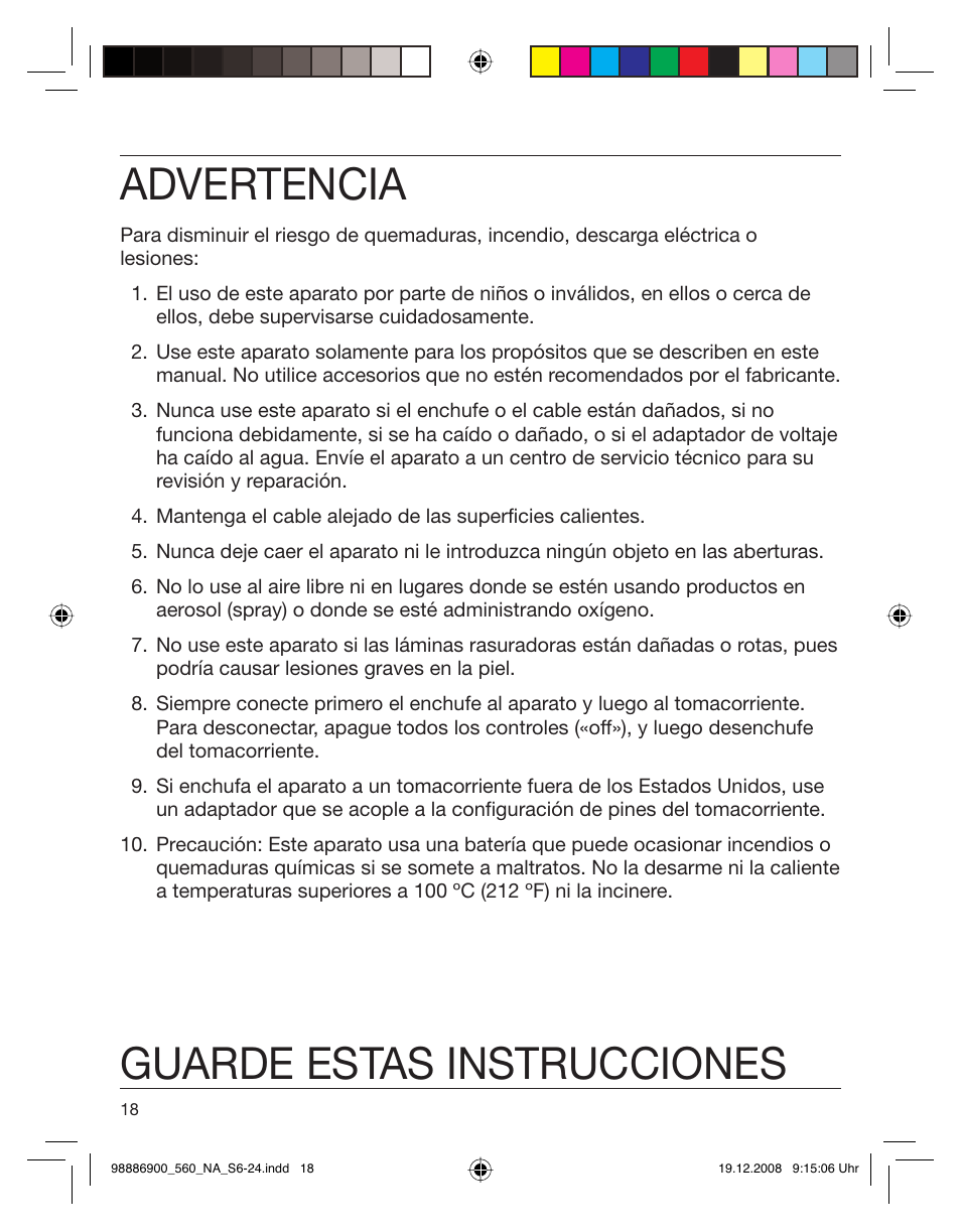 Advertencia, Guarde estas instrucciones | Braun 550-5751 Series 5 User Manual | Page 17 / 21