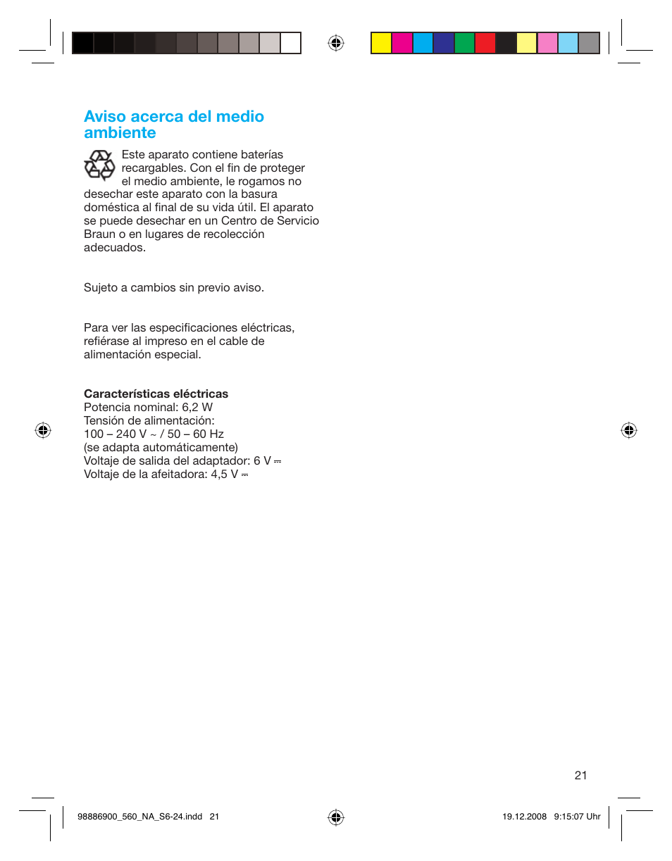 Aviso acerca del medio ambiente | Braun 550-5751 Series 5 User Manual | Page 20 / 21