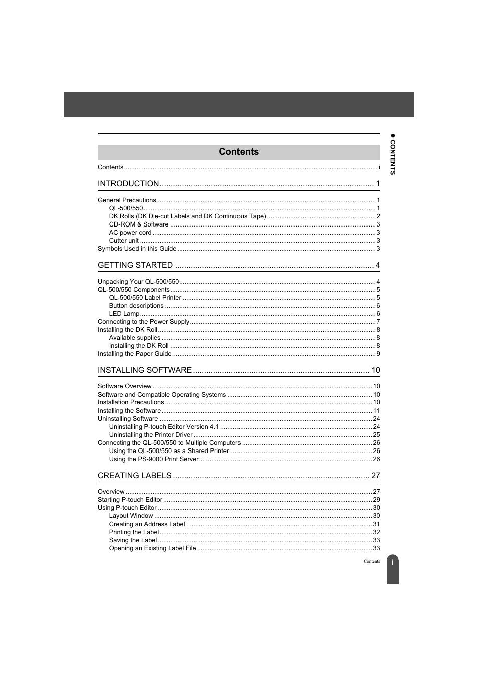 Brother QL-500A User Manual | Page 3 / 70
