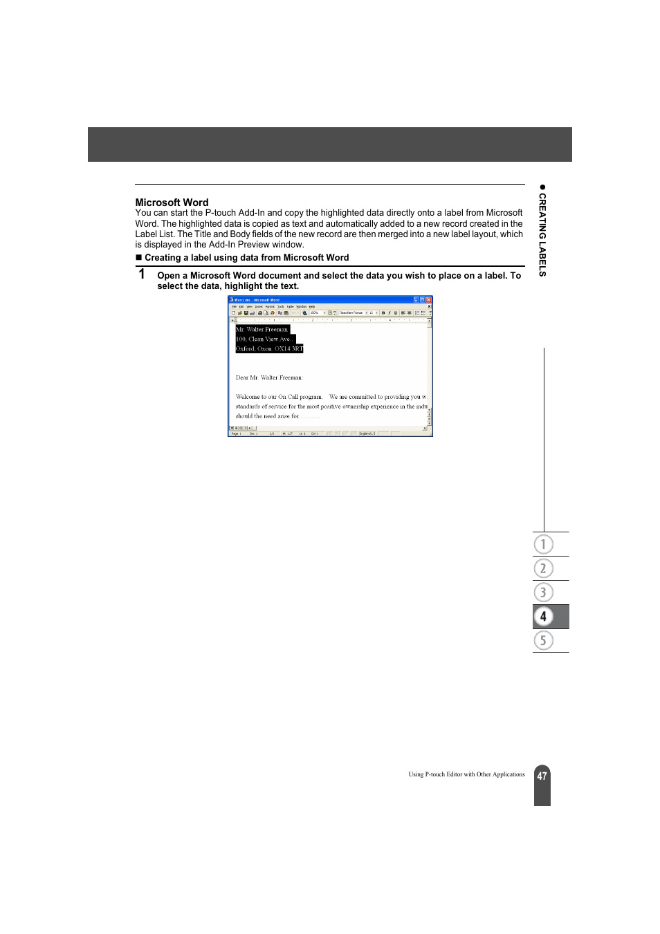 Microsoft word | Brother QL-500A User Manual | Page 51 / 70