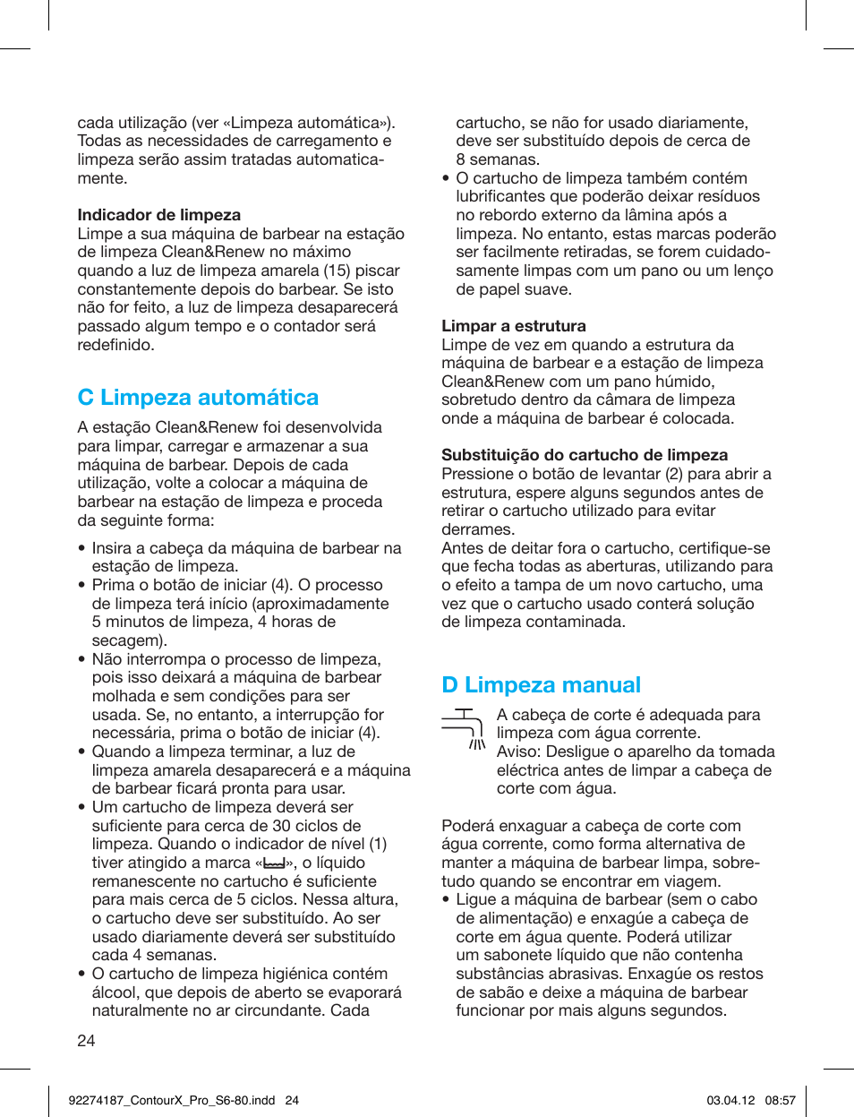 C limpeza automática, D limpeza manual | Braun 550cc-4 Series 5 User Manual | Page 24 / 79