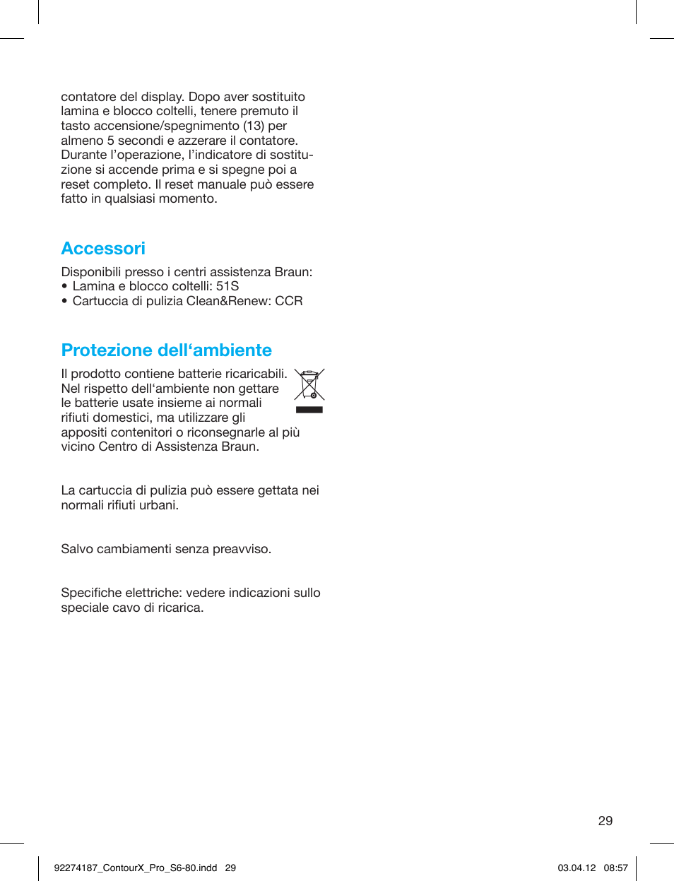 Accessori, Protezione dell‘ambiente | Braun 550cc-4 Series 5 User Manual | Page 29 / 79