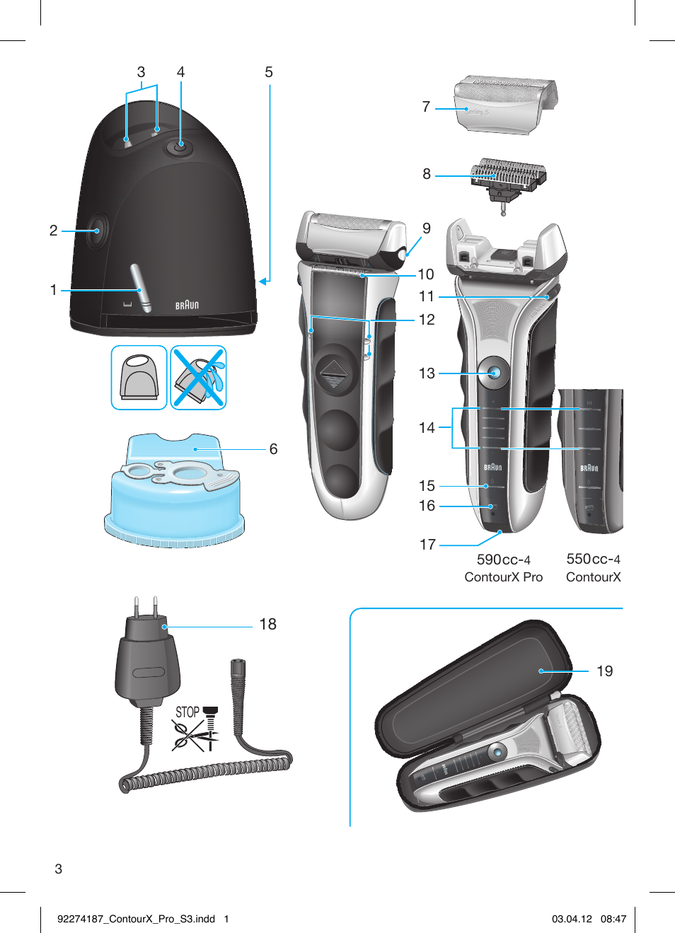 92274187_contourx_pro_s3, Stop, 590cc | 550cc, Contourx pro contourx | Braun 550cc-4 Series 5 User Manual | Page 3 / 79