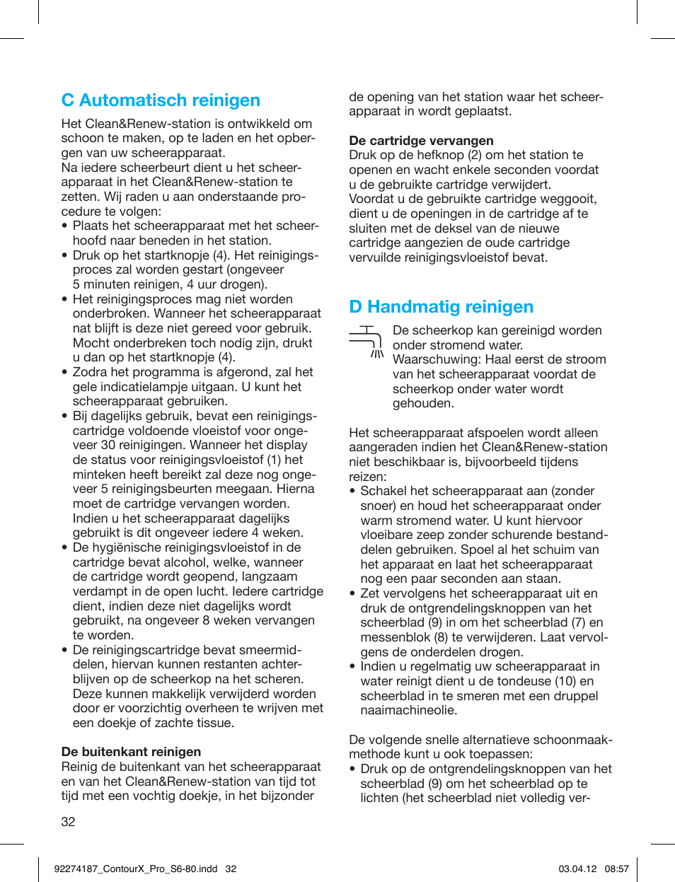 C automatisch reinigen, D handmatig reinigen | Braun 550cc-4 Series 5 User Manual | Page 32 / 79