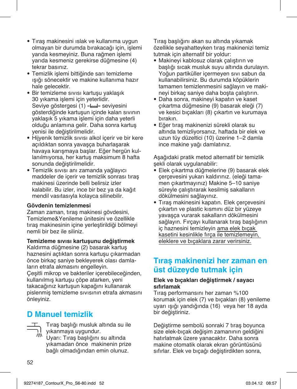 D manuel temizlik | Braun 550cc-4 Series 5 User Manual | Page 52 / 79
