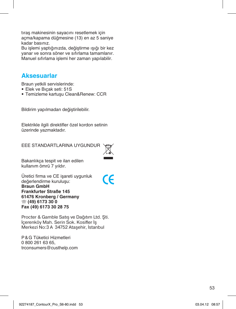 Aksesuarlar | Braun 550cc-4 Series 5 User Manual | Page 53 / 79