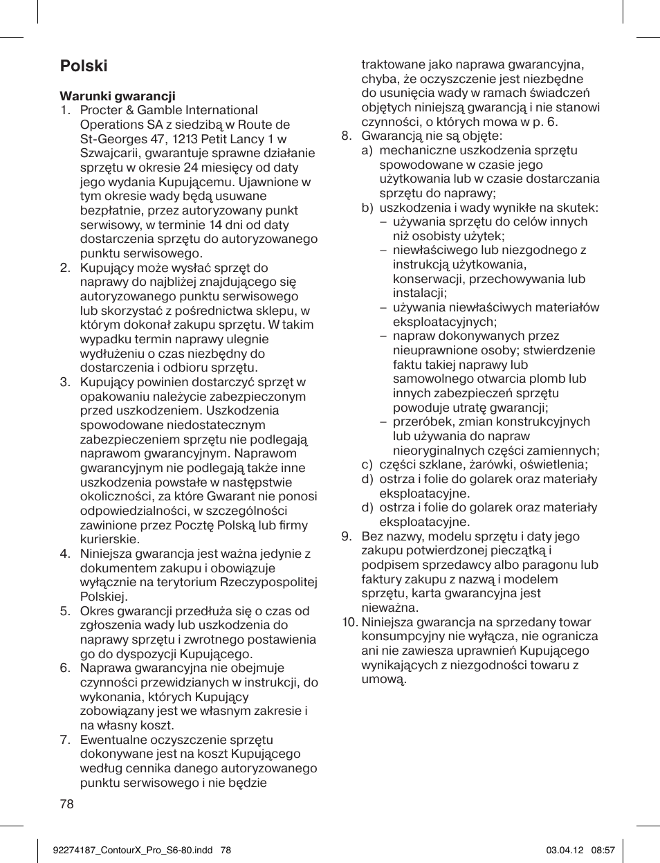 Polski | Braun 550cc-4 Series 5 User Manual | Page 78 / 79