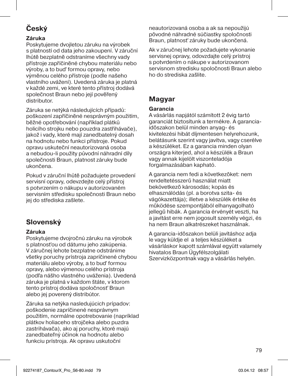 Česk, Slovensk, Magyar | Braun 550cc-4 Series 5 User Manual | Page 79 / 79