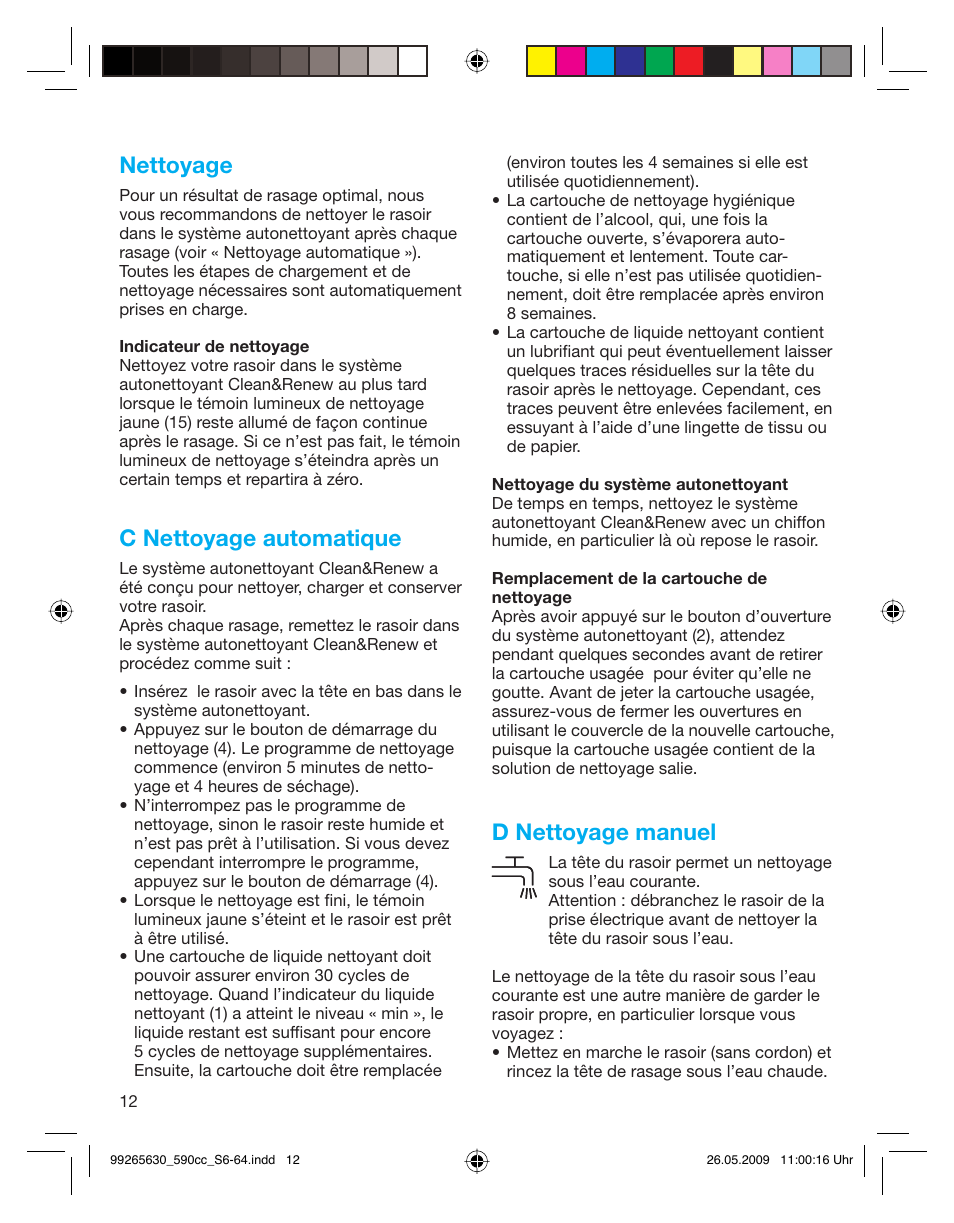 Nettoyage, C nettoyage automatique, D nettoyage manuel | Braun 570cc-5751 Series 5 User Manual | Page 12 / 62