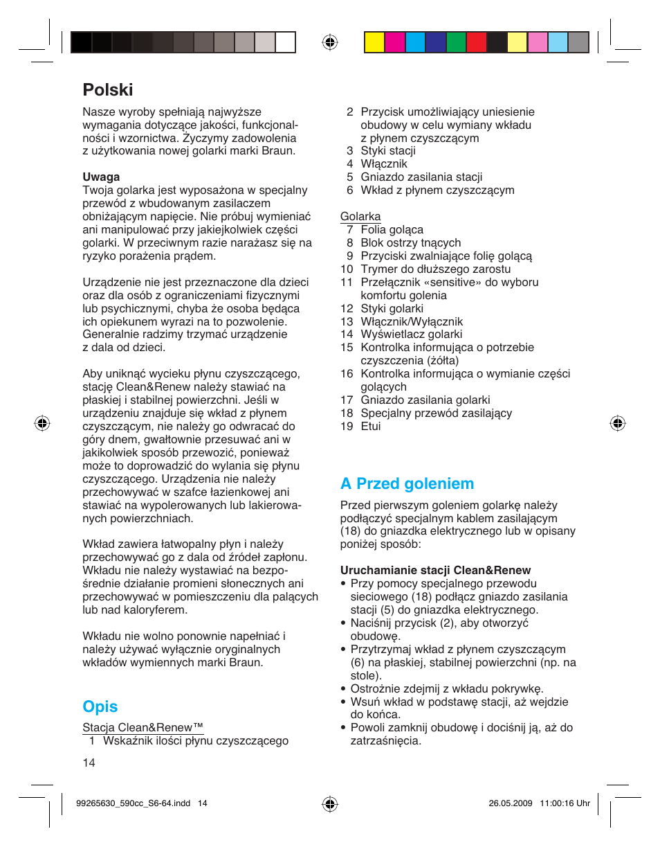 Polski, Opis, A przed goleniem | Braun 570cc-5751 Series 5 User Manual | Page 14 / 62