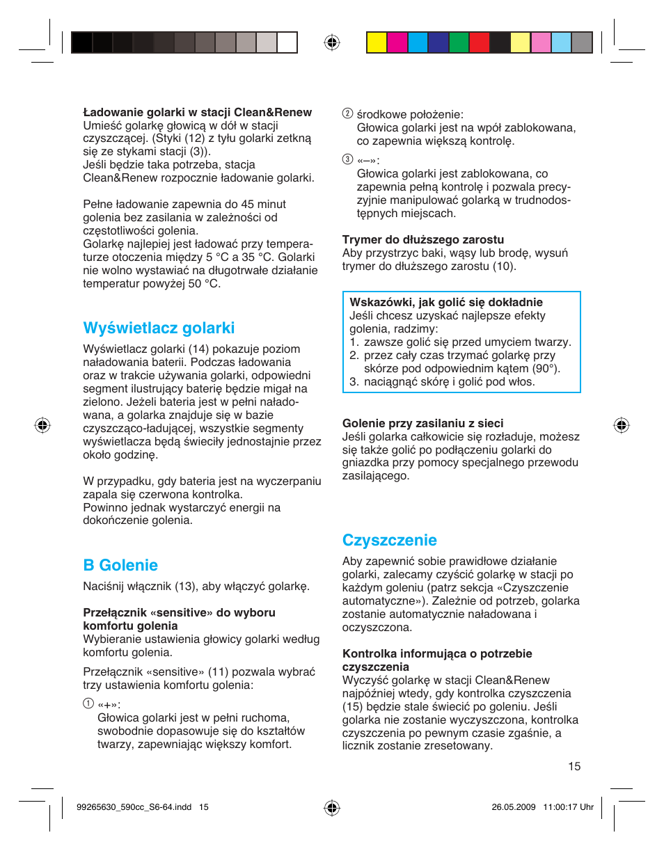 Wyświetlacz golarki, B golenie, Czyszczenie | Braun 570cc-5751 Series 5 User Manual | Page 15 / 62