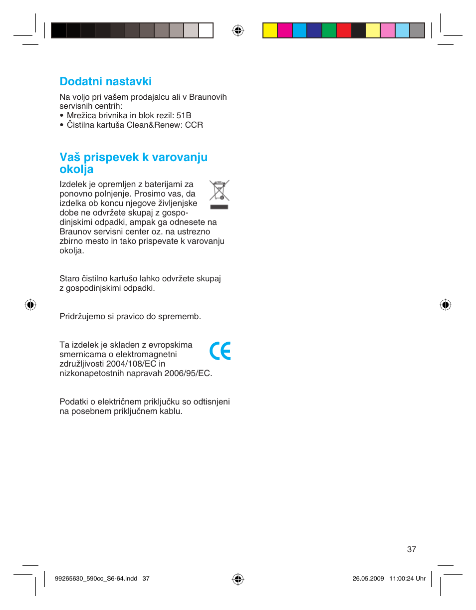 Dodatni nastavki, Va‰ prispevek k varovanju okolja | Braun 570cc-5751 Series 5 User Manual | Page 37 / 62