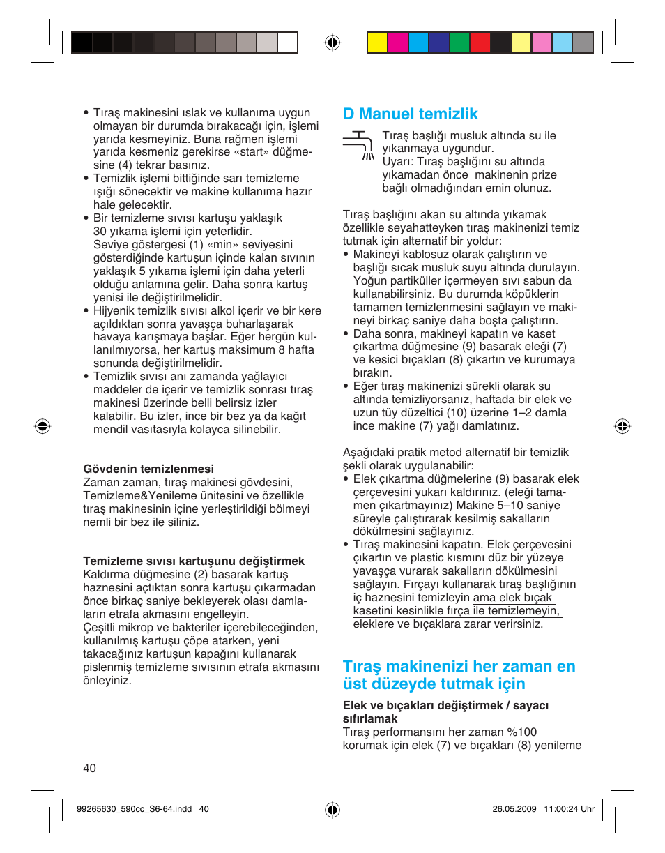 D manuel temizlik | Braun 570cc-5751 Series 5 User Manual | Page 40 / 62