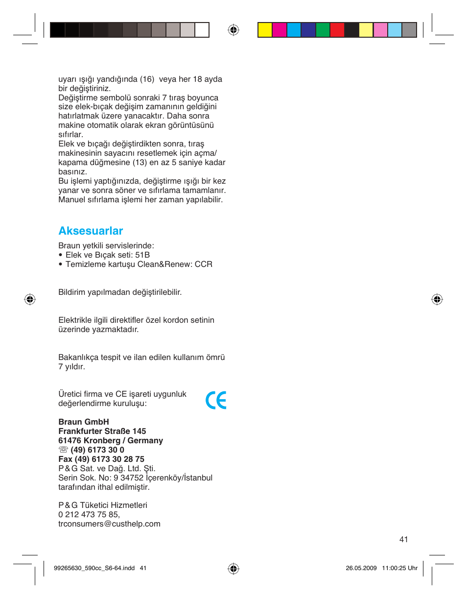 Aksesuarlar | Braun 570cc-5751 Series 5 User Manual | Page 41 / 62