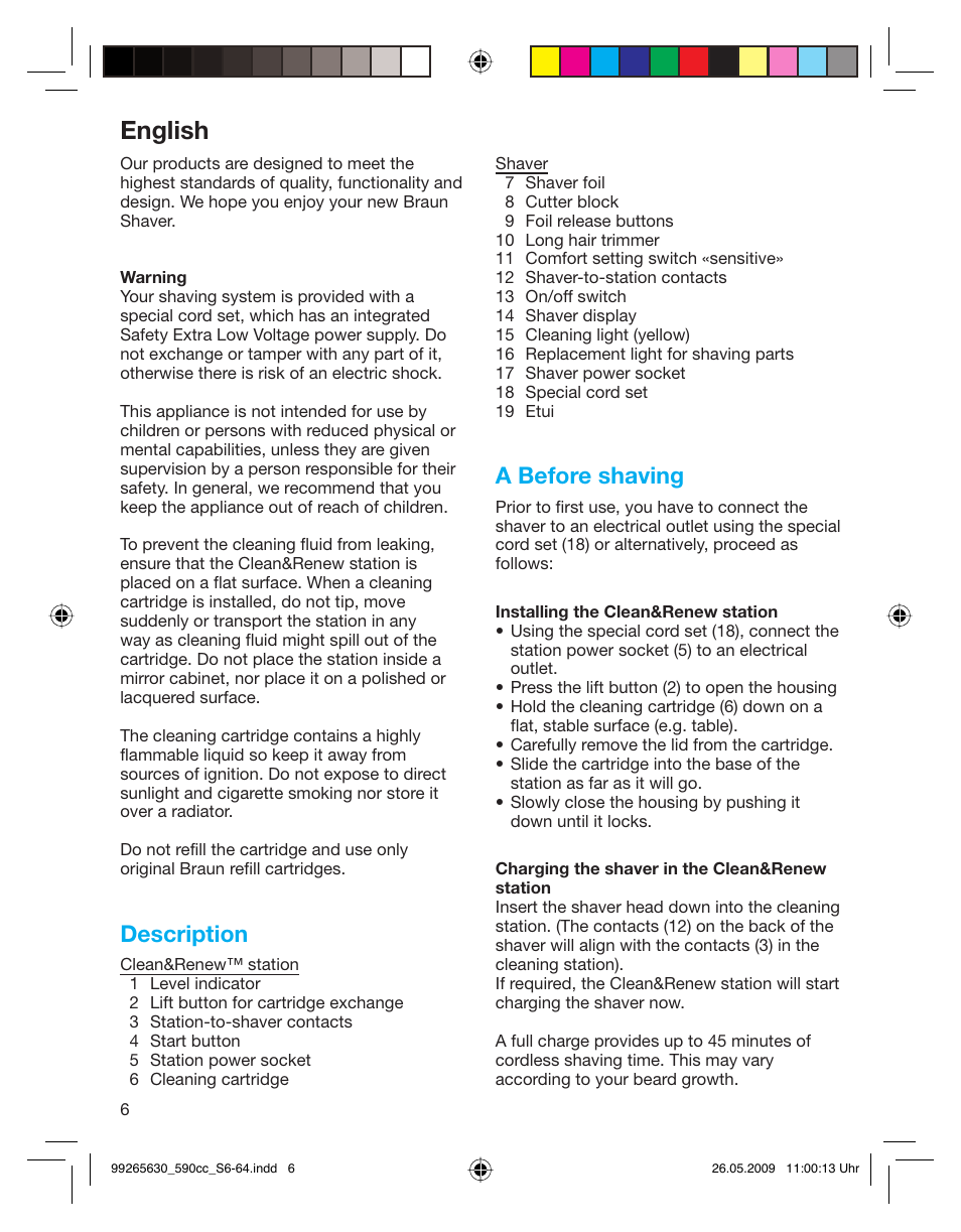 English, Description, A before shaving | Braun 570cc-5751 Series 5 User Manual | Page 6 / 62