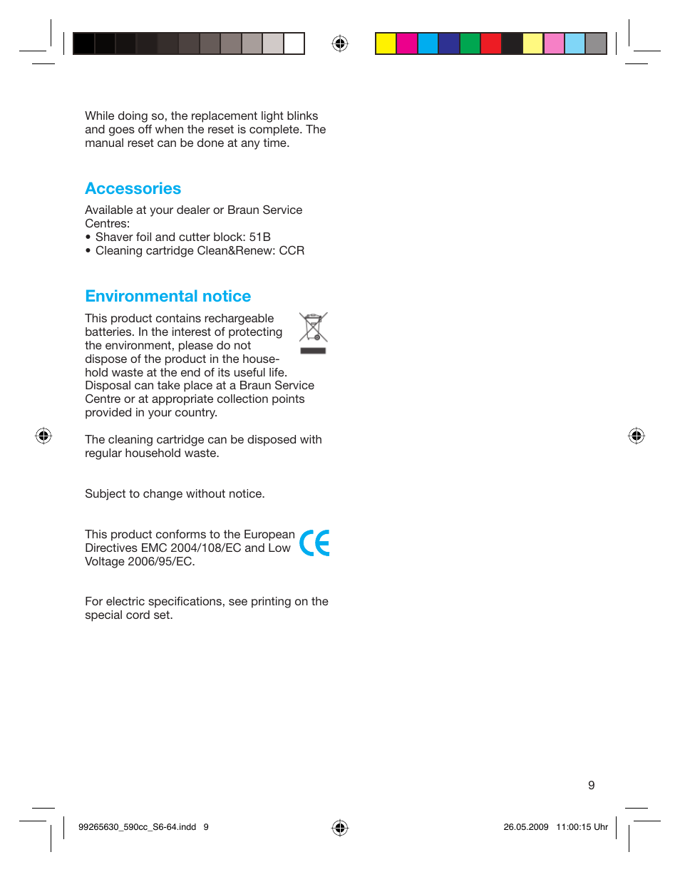 Accessories, Environmental notice | Braun 570cc-5751 Series 5 User Manual | Page 9 / 62