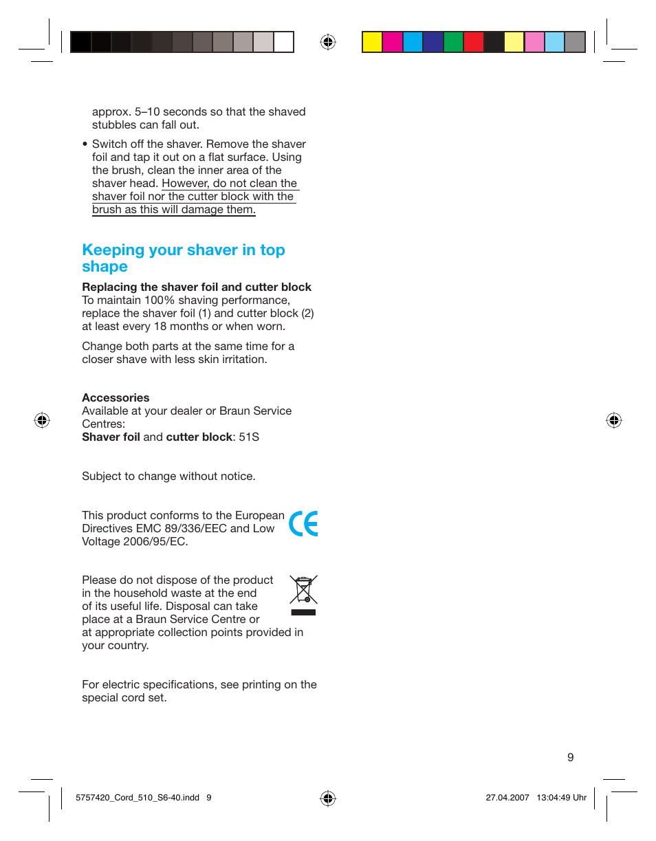 Keeping your shaver in top shape | Braun 510 Series 5 User Manual | Page 8 / 35