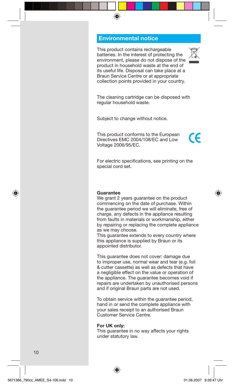 Environmental notice | Braun 790cc Series 7 User Manual | Page 10 / 104