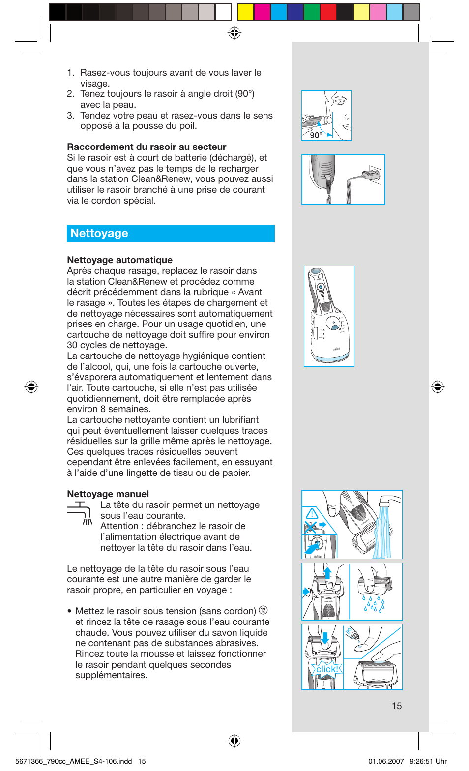 Nettoyage, Click, Rese t | Braun 790cc Series 7 User Manual | Page 15 / 104