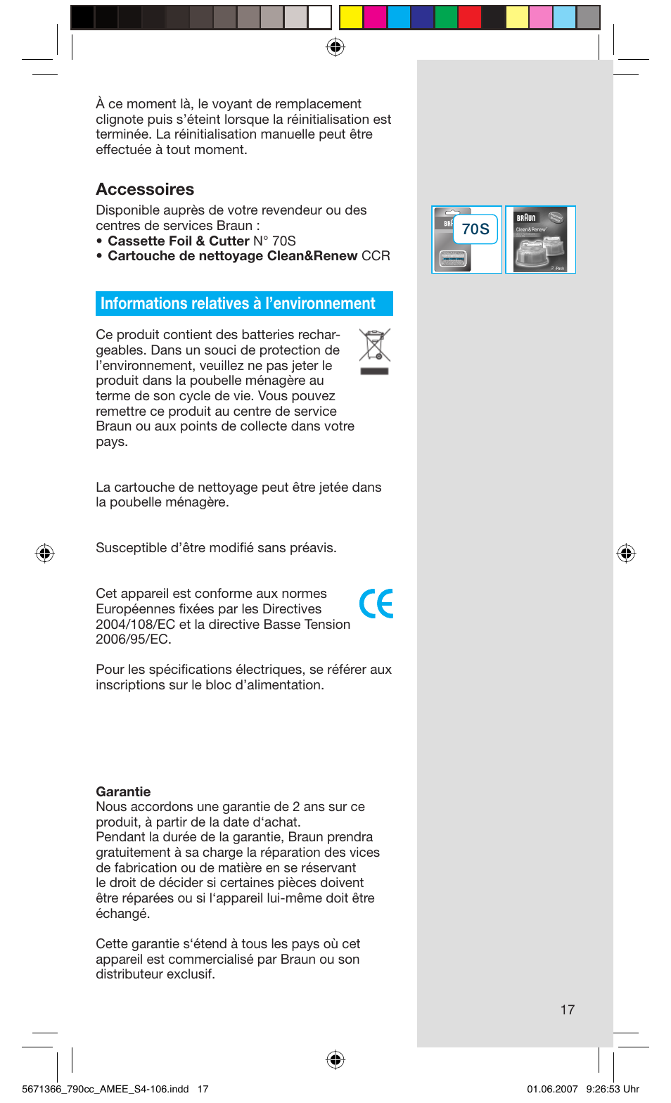 Accessoires, Informations relatives à l’environnement | Braun 790cc Series 7 User Manual | Page 17 / 104