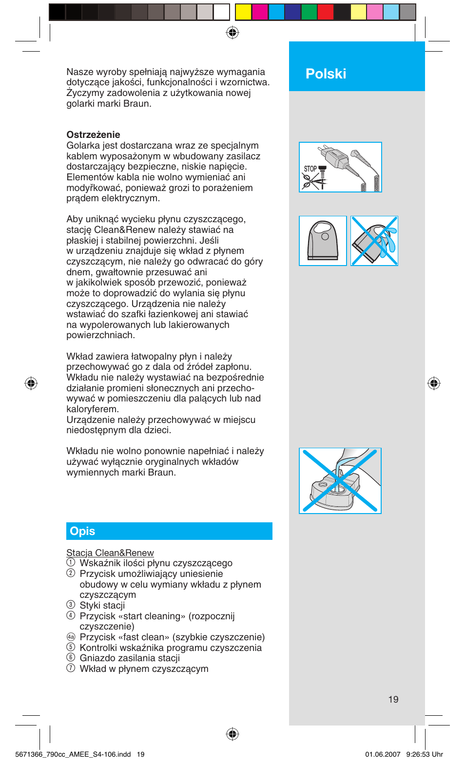 Polski, Opis | Braun 790cc Series 7 User Manual | Page 19 / 104