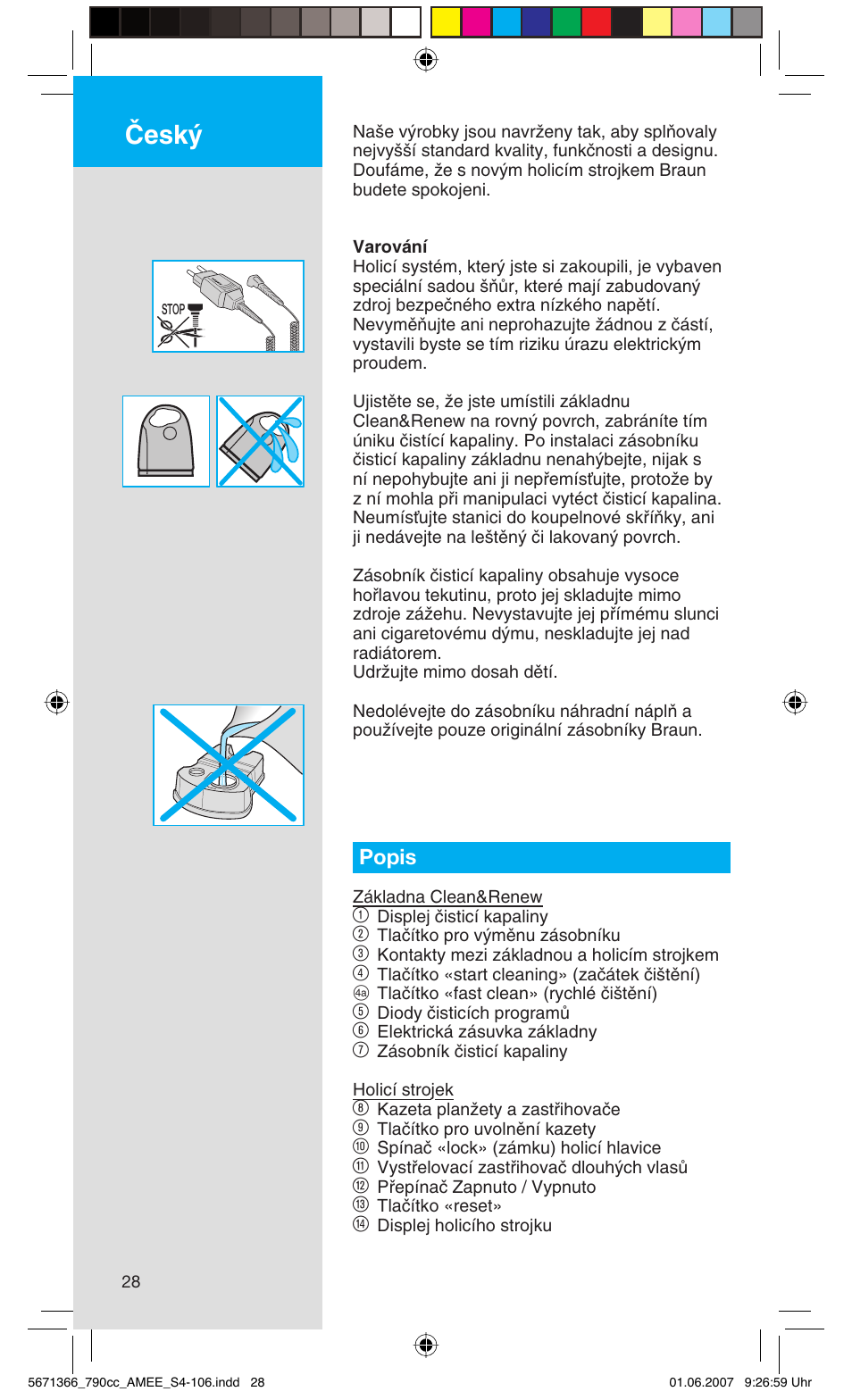 Âesk, Popis | Braun 790cc Series 7 User Manual | Page 28 / 104