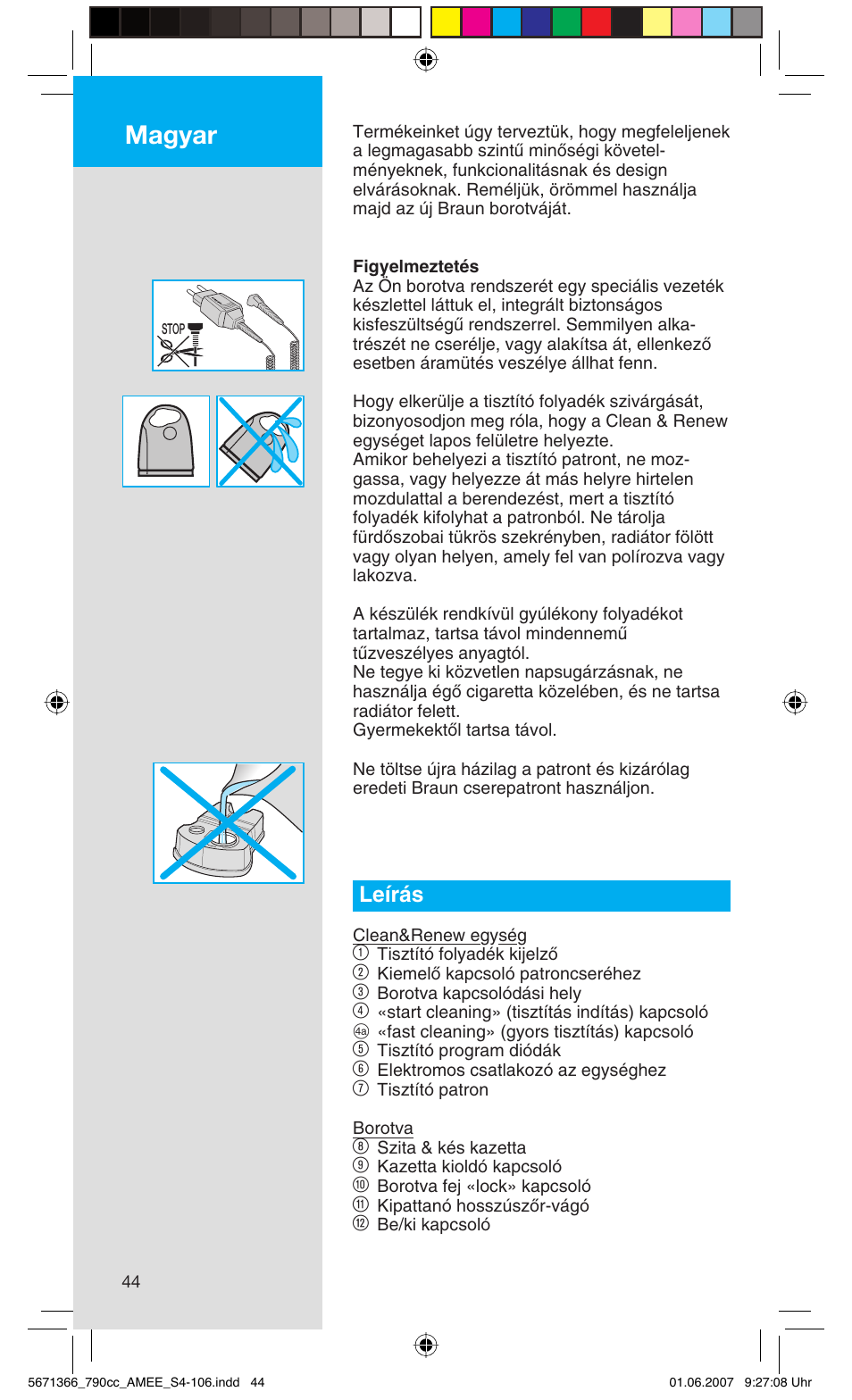 Magyar, Leírás | Braun 790cc Series 7 User Manual | Page 44 / 104