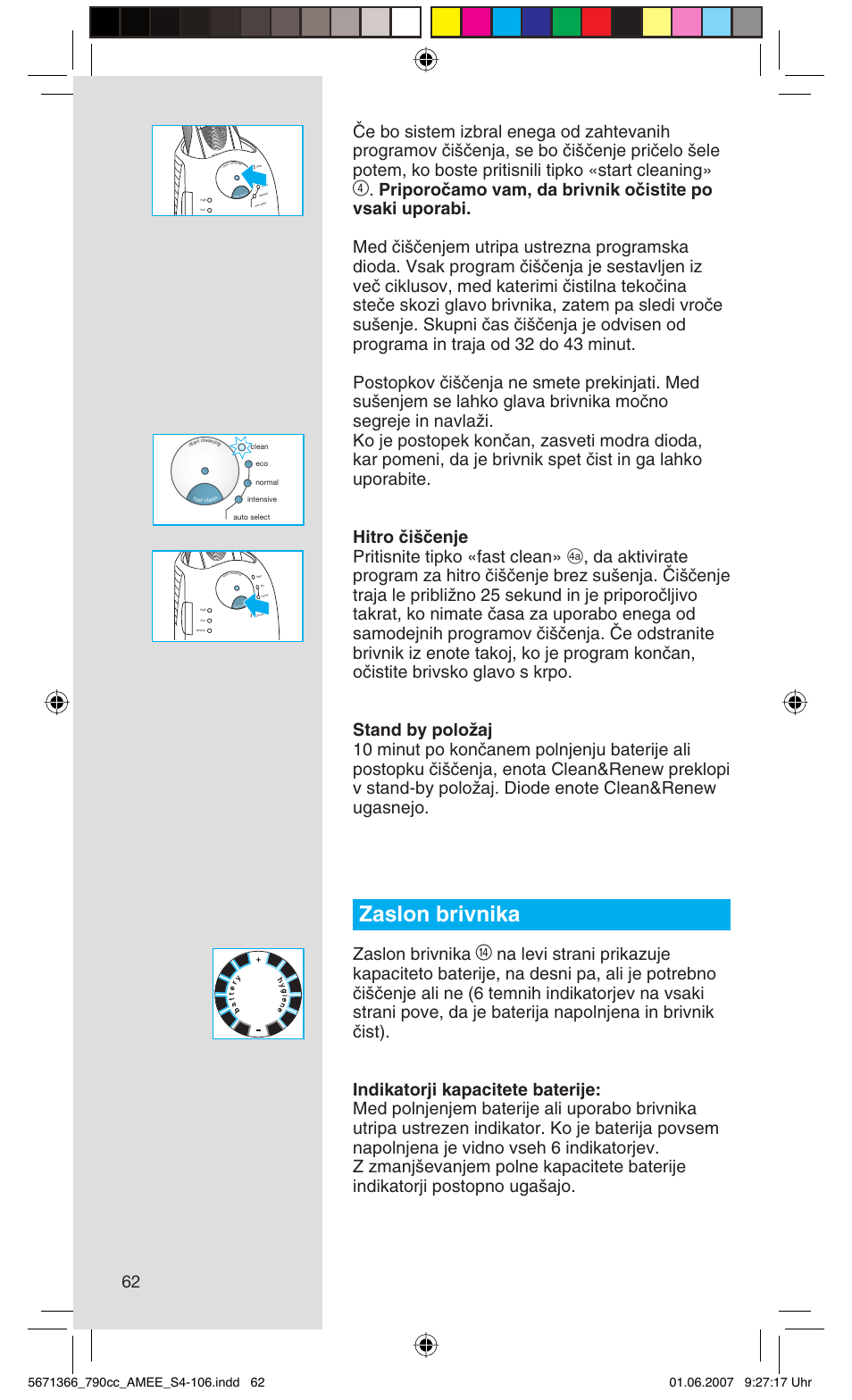 Zaslon brivnika | Braun 790cc Series 7 User Manual | Page 62 / 104