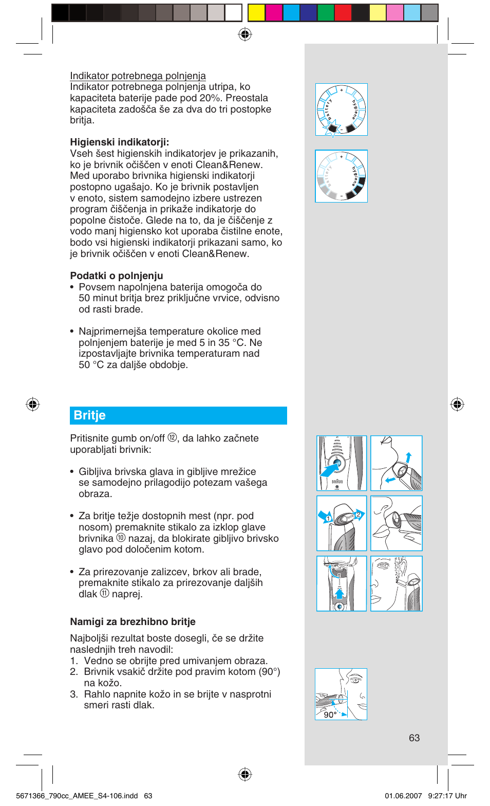 Britje, Pritisnite gumb on/off | Braun 790cc Series 7 User Manual | Page 63 / 104