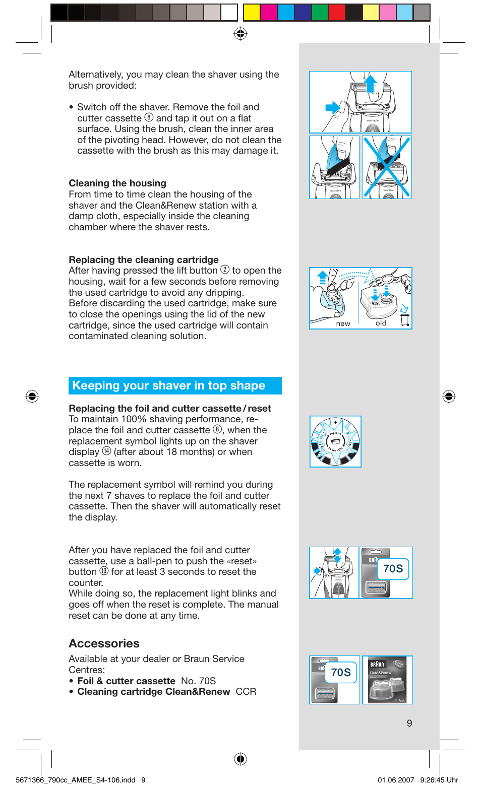Keeping your shaver in top shape, Accessories | Braun 790cc Series 7 User Manual | Page 9 / 104