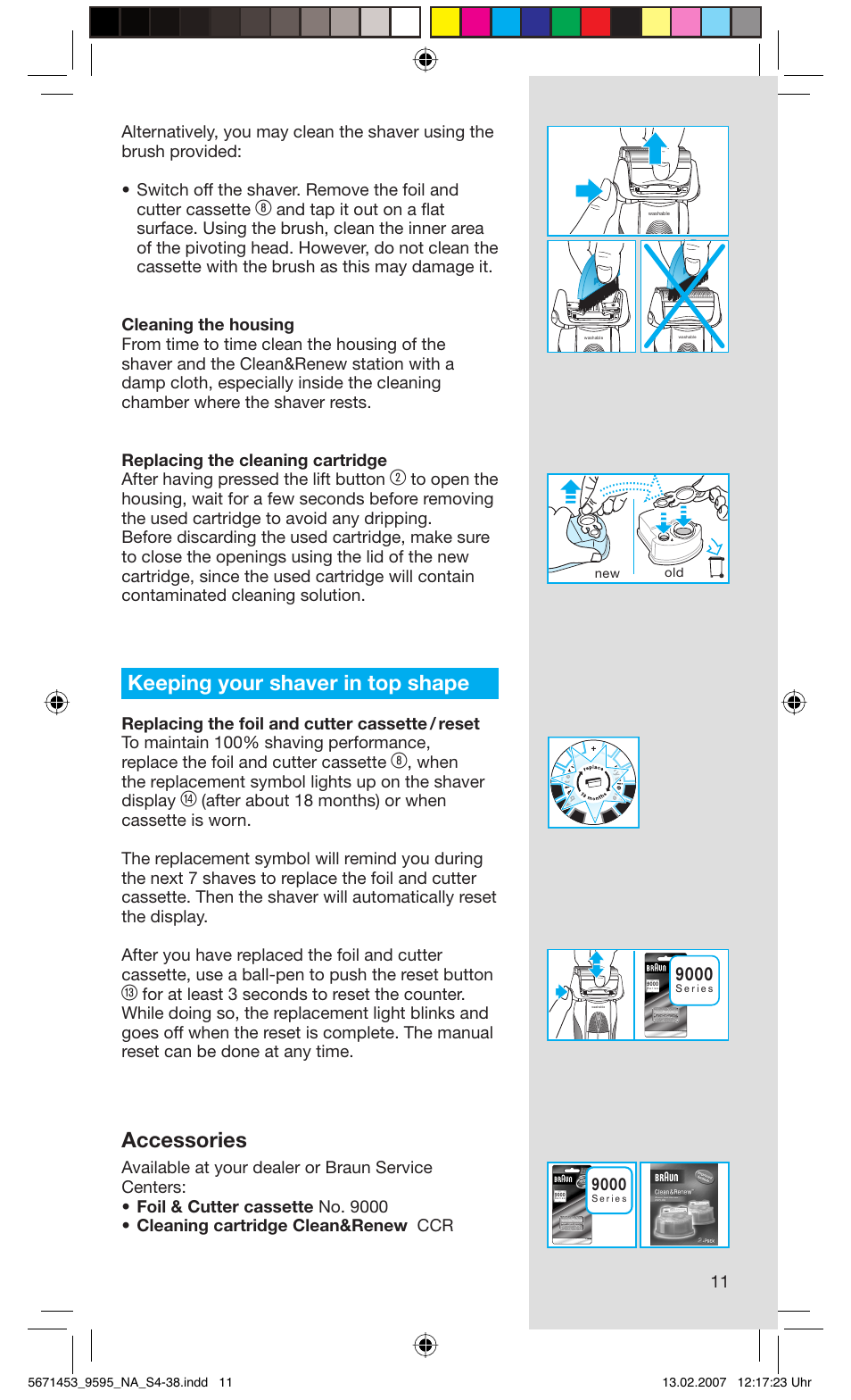 Keeping your shaver in top shape, Accessories | Braun 9595 Pulsonic User Manual | Page 11 / 35