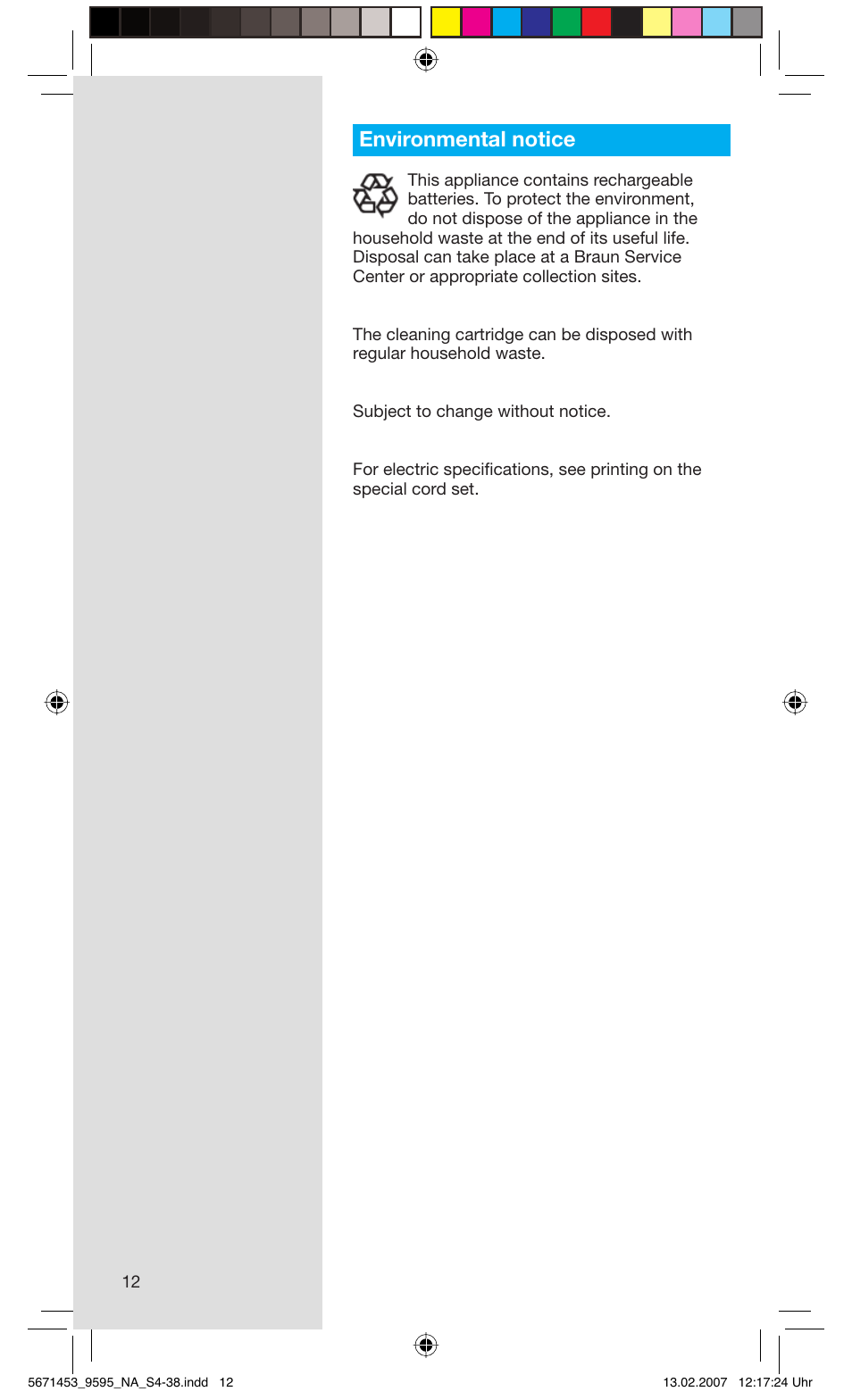 Environmental notice | Braun 9595 Pulsonic User Manual | Page 12 / 35