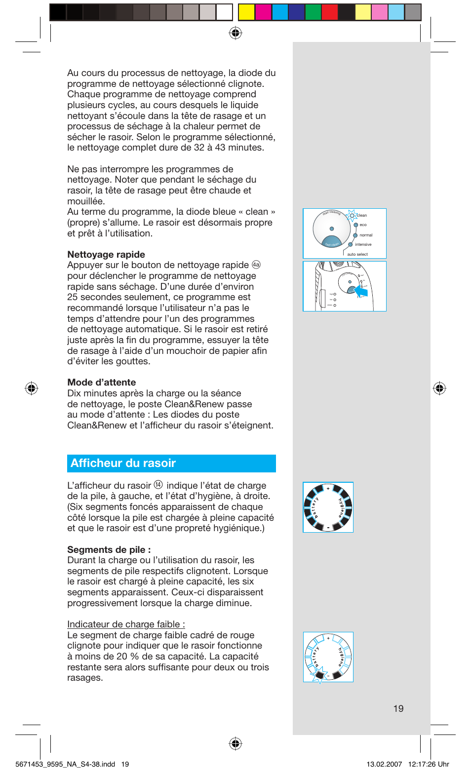 Affi cheur du rasoir, L’affi cheur du rasoir | Braun 9595 Pulsonic User Manual | Page 19 / 35