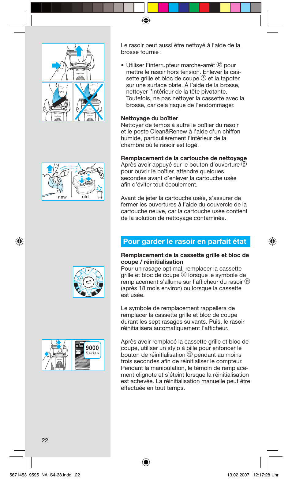 Pour garder le rasoir en parfait état | Braun 9595 Pulsonic User Manual | Page 22 / 35