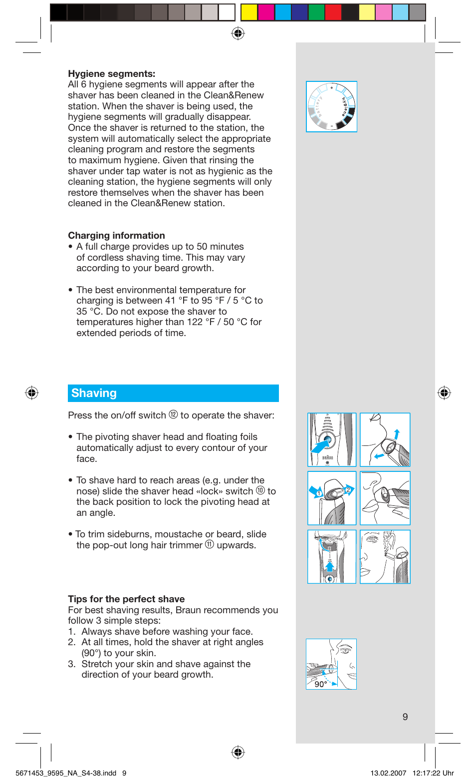 Shaving, Press the on/off switch | Braun 9595 Pulsonic User Manual | Page 9 / 35