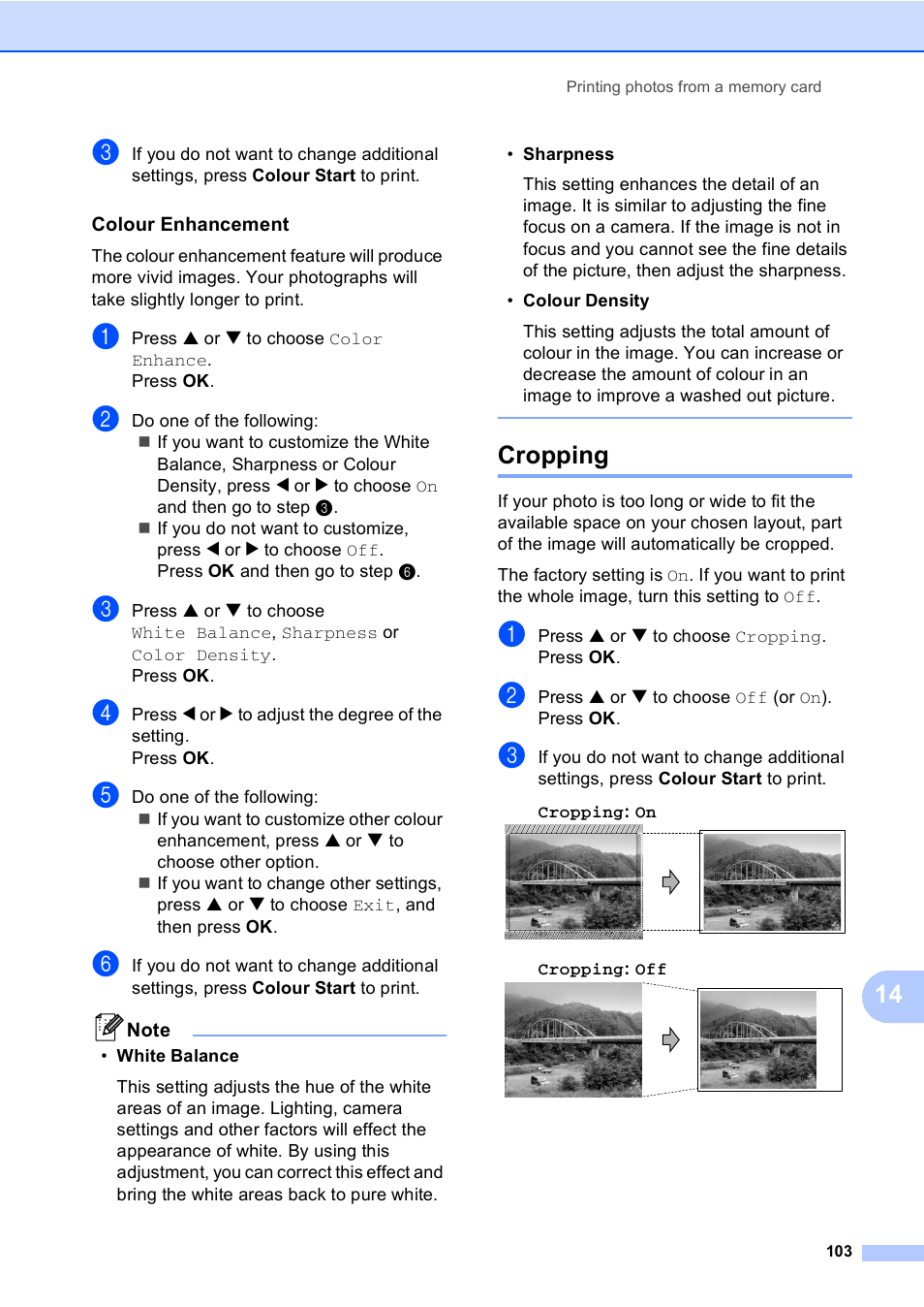 Colour enhancement, Cropping | Brother MFC-440CN User Manual | Page 115 / 201