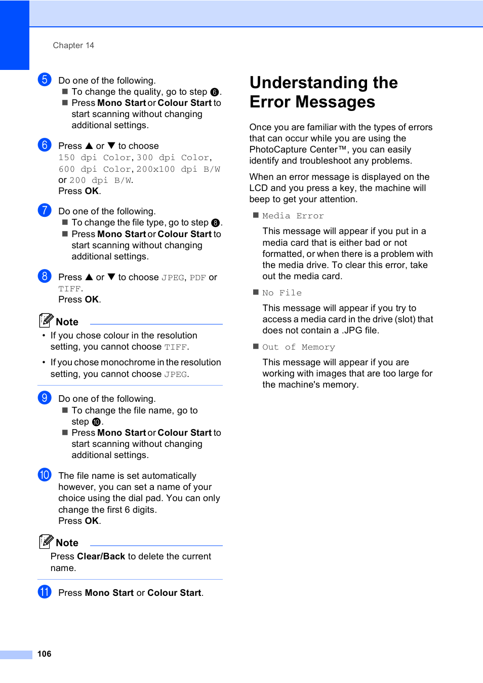 Understanding the error messages | Brother MFC-440CN User Manual | Page 118 / 201