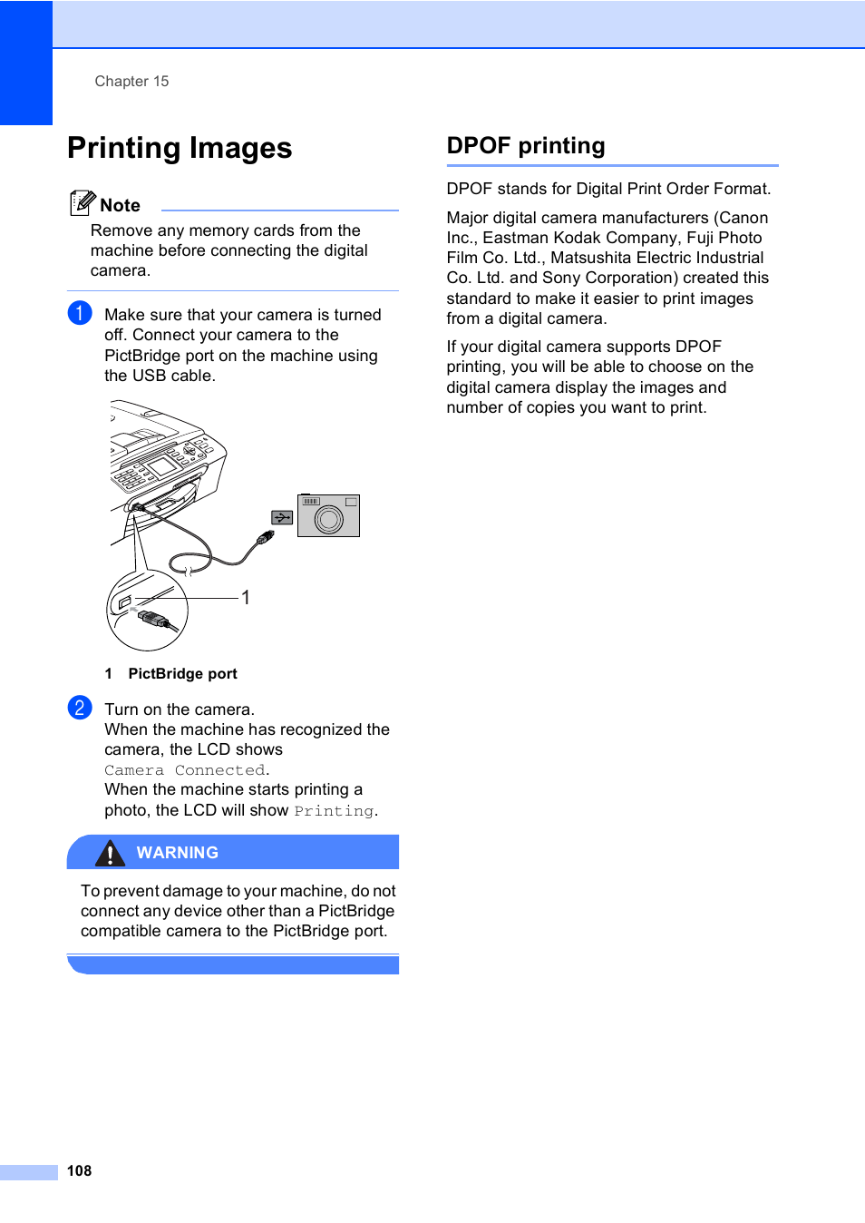 Printing images, Dpof printing | Brother MFC-440CN User Manual | Page 120 / 201