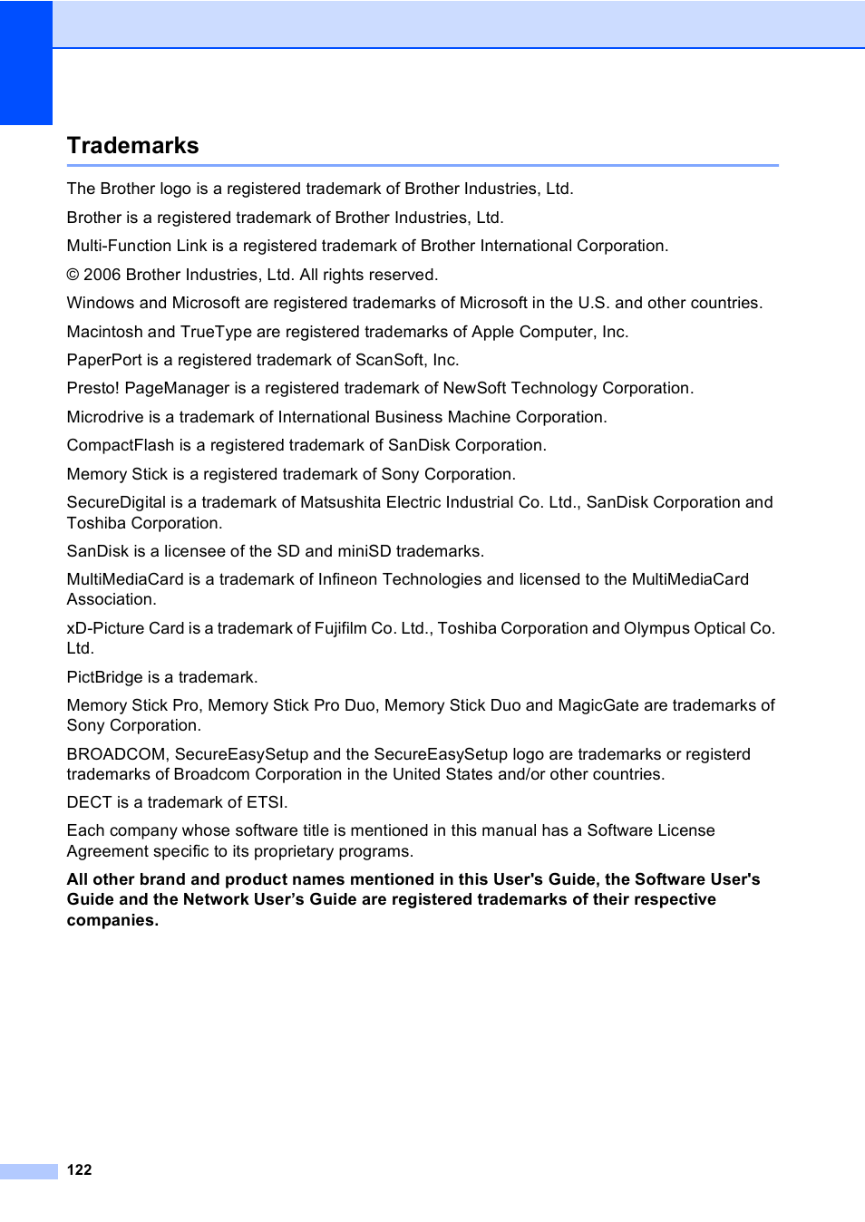 Trademarks | Brother MFC-440CN User Manual | Page 134 / 201