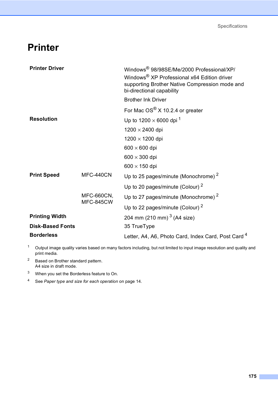 Printer | Brother MFC-440CN User Manual | Page 187 / 201